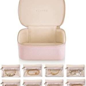 Vlando Jewelry Travel Case,Travel Jewelry Organizer with Clear Velvet Jewelry Bags 8Pcs Zipper Pouch for Women Girl Gift-Pink