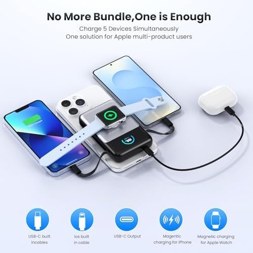 Magnetic Portable Charger 10800mAh with Built-in Cables,Qi2 Certified 15W Wireless Power Bank for Magsafe,30W PD Fast charging USB-C Travel Essential Battery Pack for iPhone 17/16/15/14/13,Apple Watch - Image 2