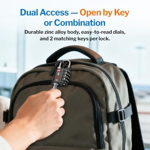 Forge Dual-Opening: Key or Combination Lock, TSA Approved Lock for Luggage, Pelican case, Travel, Gym, School,Luggage Combination Lock,Travel Bag Lock (Black 2 Pack) - Image 3