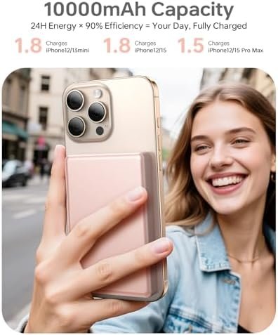 10,000mAh for MagSafe Power Bank Ultra Slim, Magnetic Wireless Charger with USB-C Cable, Fast Charging Portable Battery for iPhone 17 Pro Max/17 Pro/Air/16/15/14/13, Rose Gold - Image 2