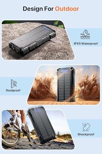 Power Bank 49800mAh Solar Portable Charger Wireless Charging USB-C 15W Fast Charging with 4 Built-in Cables LED Flashlight Battery Pack Compatible with iPhone, iPad, Perfect for Camping,Hiking - Image 5