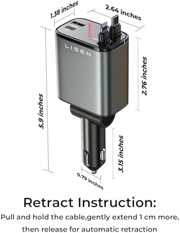 LISEN Retractable Car Charger, Birthday Gifts for Men Tech Gadgets 2026, 69W Cars Adapter USB C Fast Charger for iPhone 17, Car Accessories for Men Women Drivers, for iPhone 17 Pro Max Air 16 15 14 13 - Image 9