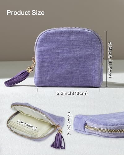 Valentine‘s Day Gifts for Wife Girlfriend, Small Travel Jewelry Case, Jewelry Pouch Bags, Travel Gifts for Women, Mini Travel Jewelry Bag for Bracelet Rings Earrings - Chenille Velvet Pink - Image 3