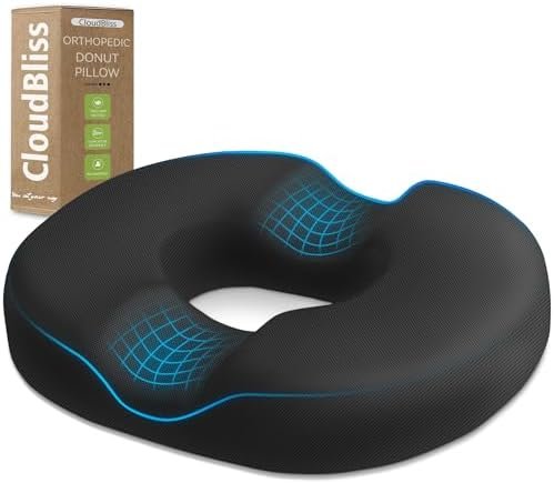 Donut Pillow Seat Cushion Chair Pad for Tailbone Pain Relief and Hemorrhoids, Memory Foam Seat Chair Cushion for Postpartum Pregnancy, Seat Cushions for Men and Women for Home & Office, (Black)