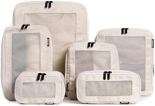 Aerotrunk Compression Packing Cubes for Travel - Luggage Organizer Bags - Double Zipper Packing Cubes for Suitcases (6-Pack, Beige)