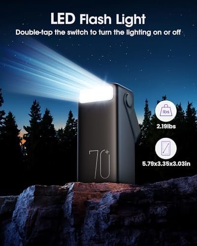 Portable Charger 70000mAh Power Bank, 22.5W Fast Charging USB C Battery Pack, 3 Outputs, LED Display, LED Light, External Cell Phone Huge Capacity Battery Bank for iPhone, Samsung, iPad, Camping - Image 5