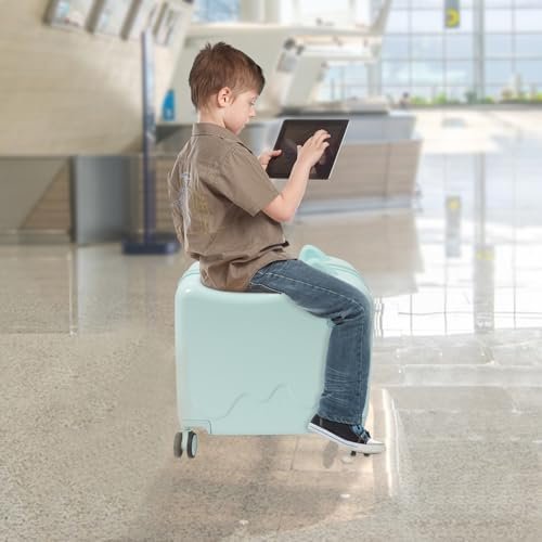 18" Kids Carry On Luggage, Kids Ride On Suitcase with Wheels, Rolling Luggage with Password Lock and Adjustable Handle for Short Trips, School Trips, Outings (Mint Green) - Image 2