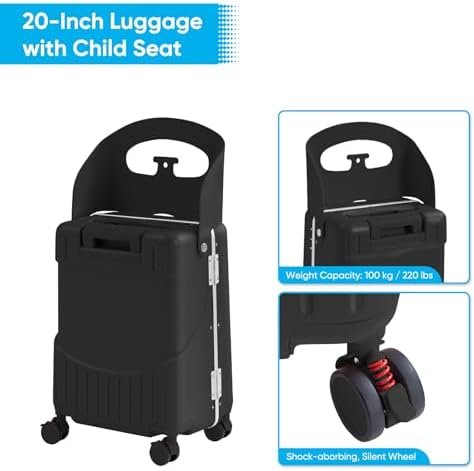TABU 20" Ride-on Luggage with Seat For Kids & Adults,Carry On Hardshell Ride On Suitcase with 360° Lockable Spinner and TSA Lock, Black - Image 4