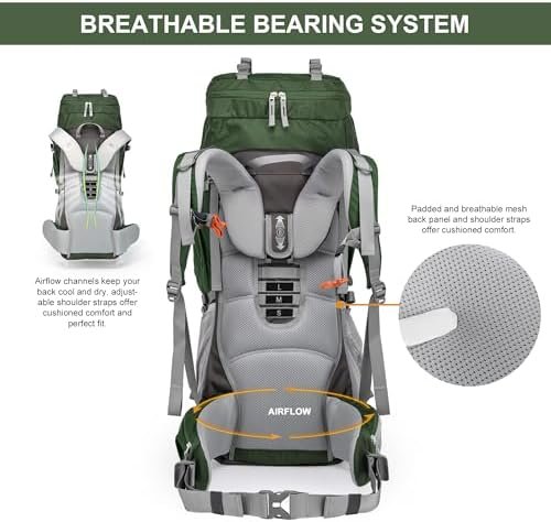 MOUNTAINTOP 70L Internal Frame Backpack Camping Backpacking Hiking Backpack for Men Women with Rain Cover - Image 5