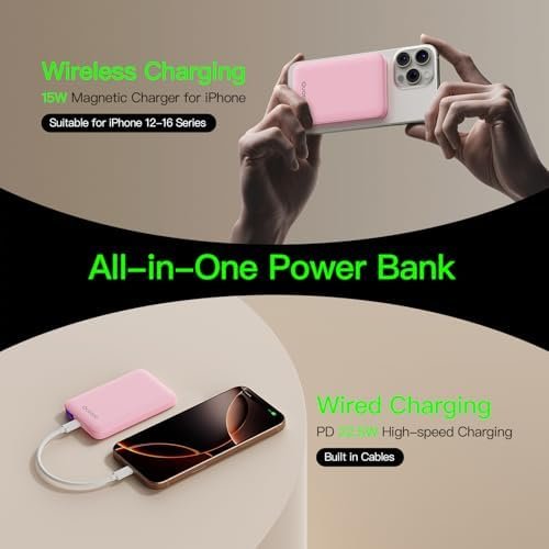 2025 Magnetic 15W Power Bank for iPhone,5000mAh Magsafe Battery Pack with 20w Fast Charging,Slim Magsafe Power Bank in&Out,with LED Display,Wireless Portable Charger for iPhone17/16/15/14/13/12 Series - Image 3
