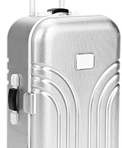 Pongnas Baby Suitcase Toy Cute Mini Travel Plastic Rolling Suitcase Mini Luggage Box 15.5 x 10.5 x 7cm (Silver)