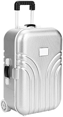 Pongnas Baby Suitcase Toy Cute Mini Travel Plastic Rolling Suitcase Mini Luggage Box 15.5 x 10.5 x 7cm (Silver)