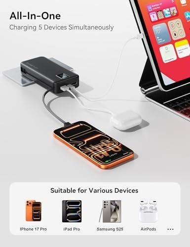 Portable Charger, 20000mAh 22.5W Fast Charging Power Bank with Built-in Cables & Wall Plug, Travel Essentials Battery Pack with LED Display, USB C External Battery Bank for iPhone iPad, Samsung Black - Image 7