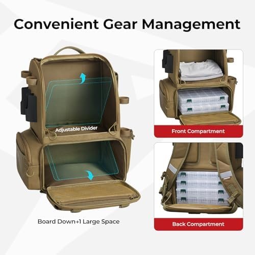 Piscifun 52L Fishing Tackle Backpack with Rod Holders & 4 Tackle Boxes, Large Tackle Bag for Gear Storage with Rain Cover - Image 7