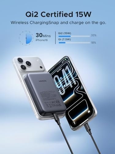 UGREEN Magnetic Power Bank Qi2 Certified 15W Fast Charging Wireless Battery Pack Slim 10000mAh Magsafe Portable Charger with 20W USB-C for iPhone 17/16/15/14/13/12 Series Black - Image 3