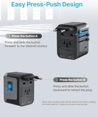 Universal Travel Adapter, VINTAR International Power Adapter with 6A 3 USB C and 2 USB Ports, All in One Travel Essentials Plug Adapter, Worldwide Outlet Converter for Europe UK USA AUS(Type C/G/A/I) - Image 3
