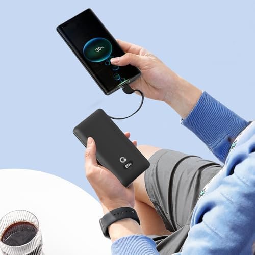 10000mAh Portable Charger with Built-in Cables and AC Wall Plug, USB C Fast Charging Power Bank with 3 Cords,5 Output External Battery Pack Compatible with iPhone,Tablet and All Smart Phones Black - Image 6