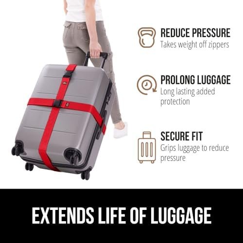 GORILLA GRIP Heavy Duty Adjustable Luggage Straps for Suitcases, Easy to Identify Travel Belt Connector Holds Suitcase Together, Extends Life of Bag, Strap Connects Two Bags, Accessories 2 Pack Red - Image 5