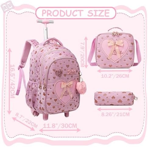 Meetbelify Kids Backpacks with Wheels for Girls Rolling Backpack with Lunch Box for Elementary Students Carry on Backpack Travel Suitcase Trip Luggage for Girls Ages 6-8 - Image 2