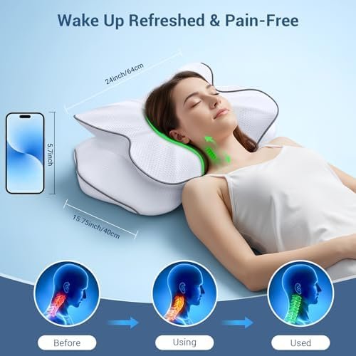 Memory Foam Cervical Pillow for Neck Support & Pain Relief, Butterfly Ergonomic Design – 24×15.75×5.7 Inches, Removable 100% Polyester Pillowcase, Suitable for Side & Back Sleepers - Image 2