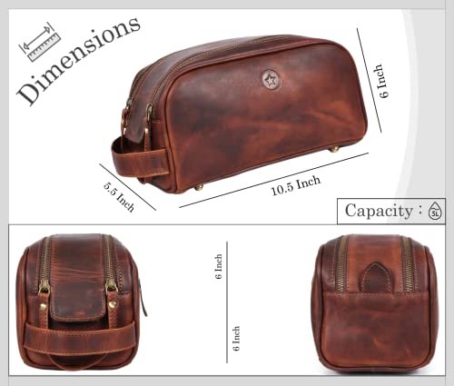 Leather Toiletry Bag for Men | Grooming Travel Kit | With Waterproof Lining | By Aaron Leather (Dark Brown) - Image 6