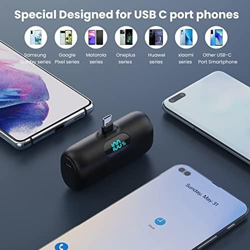 Mini Portable Charger Power Bank for iPhone 17/16/15 Series, 5000mAh PD USB C Cell Phone Portable Power,Travel Essentials Battery Pack for iPhone 17/17 Air/16/16 pro/15 Series/Android/Samsung Galaxy - Image 3