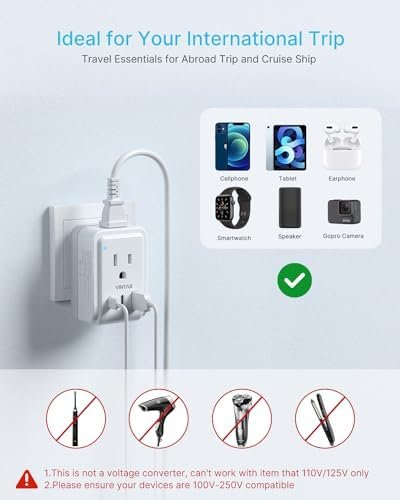 1 Pack European Travel Plug Adapter, VINTAR Foldable International Power Plug with 2 AC Outlets 3 USB Ports(2 USB C), Type C Travel Essentials Charger for US to Most of Europe EU Italy Spain France - Image 6