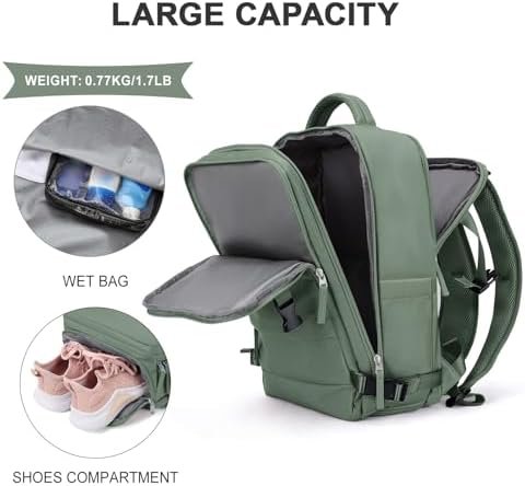 coowoz Travel Backpack For Women Men,Carry On Backpack,Hiking Backpack Waterproof Outdoor Sports Rucksack Casual Daypack Travel Essentials(Olive Green) - Image 5