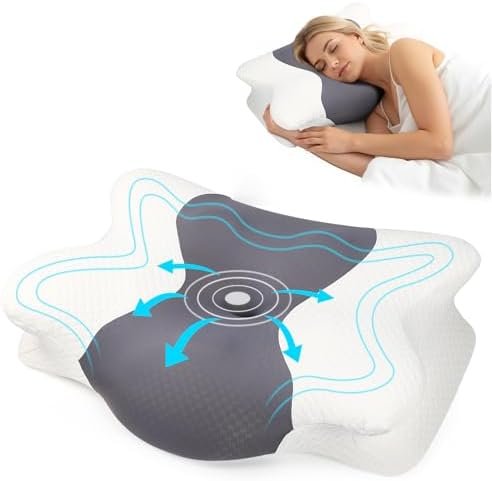 Cervical Neck Pillow for Neck Pain Relief - Side Sleeper Pillow for Adults with Neck Pain, Contoured Support Beauty Pillow, Back Sleep Training Pillow,Grey