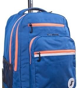 J World Sundance Laptop Rolling Backpack for Girls Boys. Roller Bookbag with Wheels, Navy
