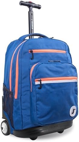 J World Sundance Laptop Rolling Backpack for Girls Boys. Roller Bookbag with Wheels, Navy