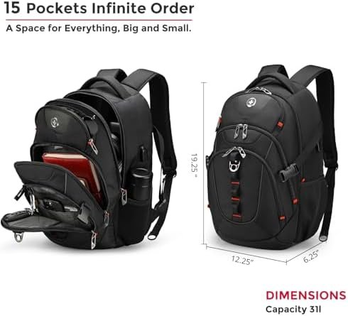 Swissdigital Design Laptop Backpack with USB Charging Port, Travel Backpack Fits 15.6 inches Computer, 31L College School Backpack for Men, Black | SD803-01 - Image 3