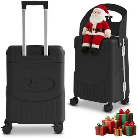 TABU 20" Ride-on Luggage with Seat For Kids & Adults,Carry On Hardshell Ride On Suitcase with 360° Lockable Spinner and TSA Lock, Black