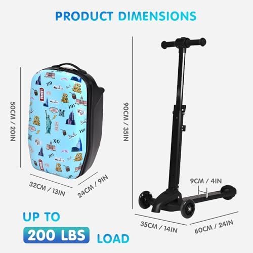 smilesun 4-in-1 Detachable Scooter Luggage for Kids & Teens, Foldable Hardside Ride On Suitcase with Wheels, Stylish and Safe Design(Blue) - Image 8