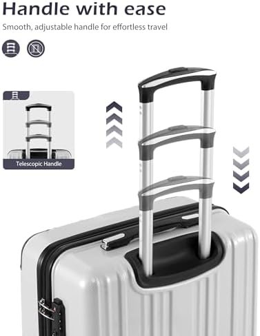 Coolife Carry On Luggage, Suitcase with Durable and Lightweight, carry on suitcase with PC+ABS Hardshell, Dual Spinner Wheels, TSA Lock, and YKK Zipper (white grid new, S(20in)_carry on) - Image 6