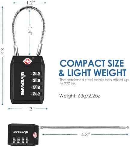 2 Pack TSA Approved Travel Luggage Locks, 4-Digit Cable Combination Suitcase Lock, Metal Alloy Padlocks, Weatherproof Padlock for Locker, Bag, Gun Case, Backpack, Anti Theft, Easy Read Dials-Black - Image 2