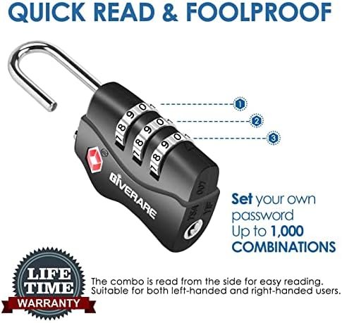 2 Pack TSA Approved Travel Luggage Locks, Combination Lock Keyless, 3-Digit Padlocks, Travel Sentry Accepted Compatible Padlock for Gym Locker, Golf Bag Case, Backpack, Black-by GIVERARE - Image 4