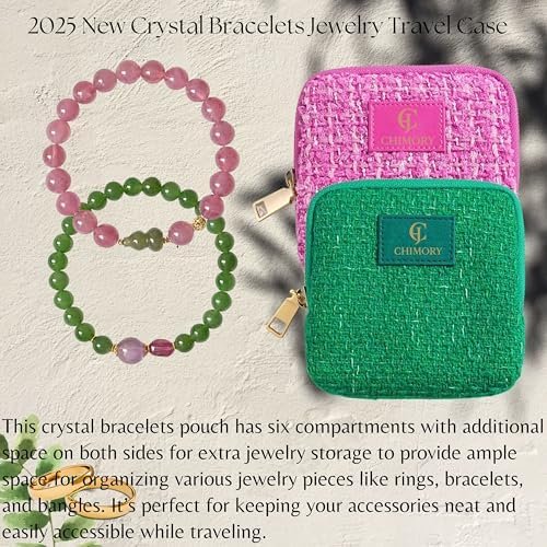 2025 New Travel Jewelry Case – Jewelry Organizer Travel for Rings, Bracelets, & Bangles with Smooth Metal Zipper, Elegant Jewelry Roll for Journey, Crystal Jewelry Storage Pouch, Mini, Tweed Green - Image 4