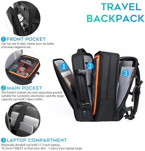 BANGE 35L Lightweight Backpack, 17.3 inch Travel Laptop Backpacks, Unisex Multifunctional Storage Pockets Business Commuter Rucksack, Waterproof and Wear-resistant Outdoor Sports Leisure daypack - Image 4