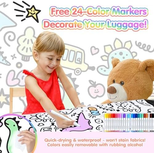 smilesun 2PCS Kids Luggage Set with DIY Coloring, 14" & 20" Lightweight Travel Carry On Suitcase with Spinner Wheels, TSA Lock - Image 4