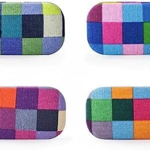 Kikkerland Multi Color Plaid Print Small Travel Portable Compact Organizer Case Container for Earbuds, Jewelry, Loose Change