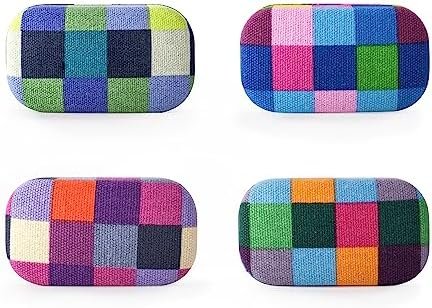 Kikkerland Multi Color Plaid Print Small Travel Portable Compact Organizer Case Container for Earbuds, Jewelry, Loose Change