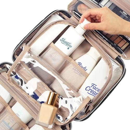 NISHEL Travel Toiletry Bag for women, Portable Hanging Organizer for Travel-Sized Shampoo, Conditioner, Brushes Set, makeup Accessories, Medium Size, Black - Image 5
