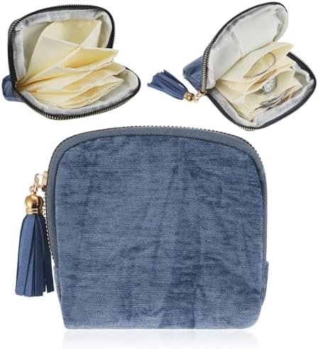 Small Jewelry Travel Case, Blue Jewelrys Pouch Bags with Zipper, Portable Jewelry Organizer Storage Bag for Women Gifts, Velvet Jewelrys Organizer for Bracelet Rings Earring