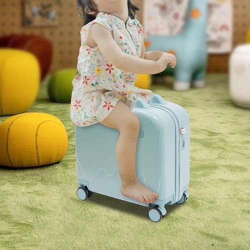 18 Inch Kid Ride On Suitcase, Ride-on Luggage with 4 Universal Wheels Lightweight Kids Travel Luggage for Boys Girls Children's Day Gift, Festival Gift (Sky Blue with Cute Small Ears) - Image 3