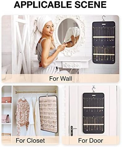 BAGSMART Hanging Jewelry Organizer Storage Roll with Hanger Metal Hooks Double-Sided Jewelry Holder for Earrings, Necklaces, Rings on Closet, Wall, Door, 1 piece, Medium, Black - Image 6