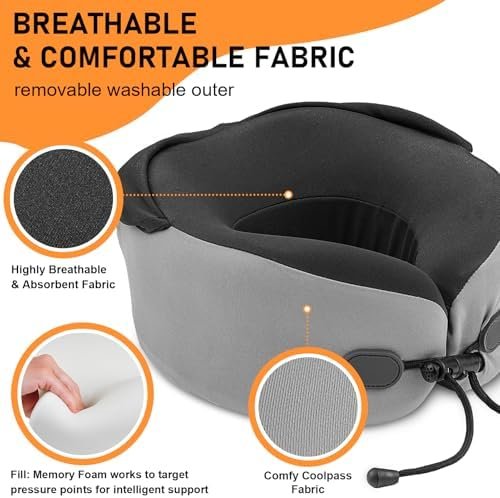 Neck Pillow for Travel - Hooded Memory Foam Plane Pillow for Airplane, Office, Cars Sleeping, Road Trip, Long Flights, Portable Plane Accessories, Includes Eye Mask & Earplugs Pink - Image 4