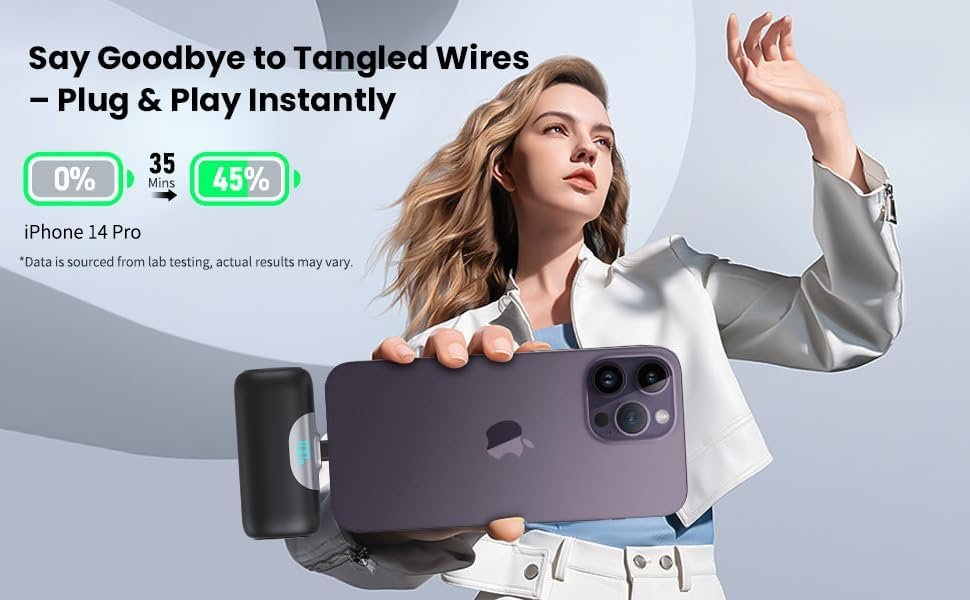 Mini Portable Charger for iPhone,Upgraded 22.5W PD Fast Charging 5500mAh Ultra-Compact Power Bank,LCD Display Plug-in Cute Battery Pack Travel Essentials for iPhone 14/14Pro/13/12/11/X/8/7/6 (Black) - Image 8