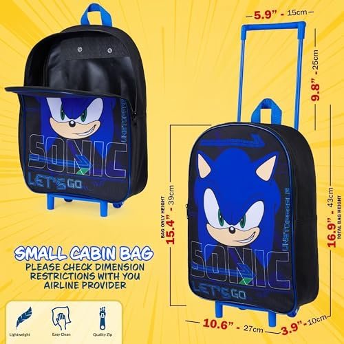 Sonic The Hedgehog Kids Suitcase, Foldable Trolley Bag 15.35” x 10.63” x 3.94” - Image 6