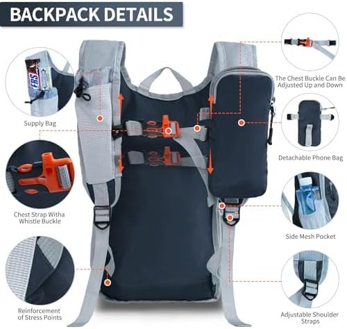 Hiking Backpack 10L/15L Small Daypack Lightweight Packable Travel Foldable Water Resistan for Women Men (Gray, 10L) - Image 5